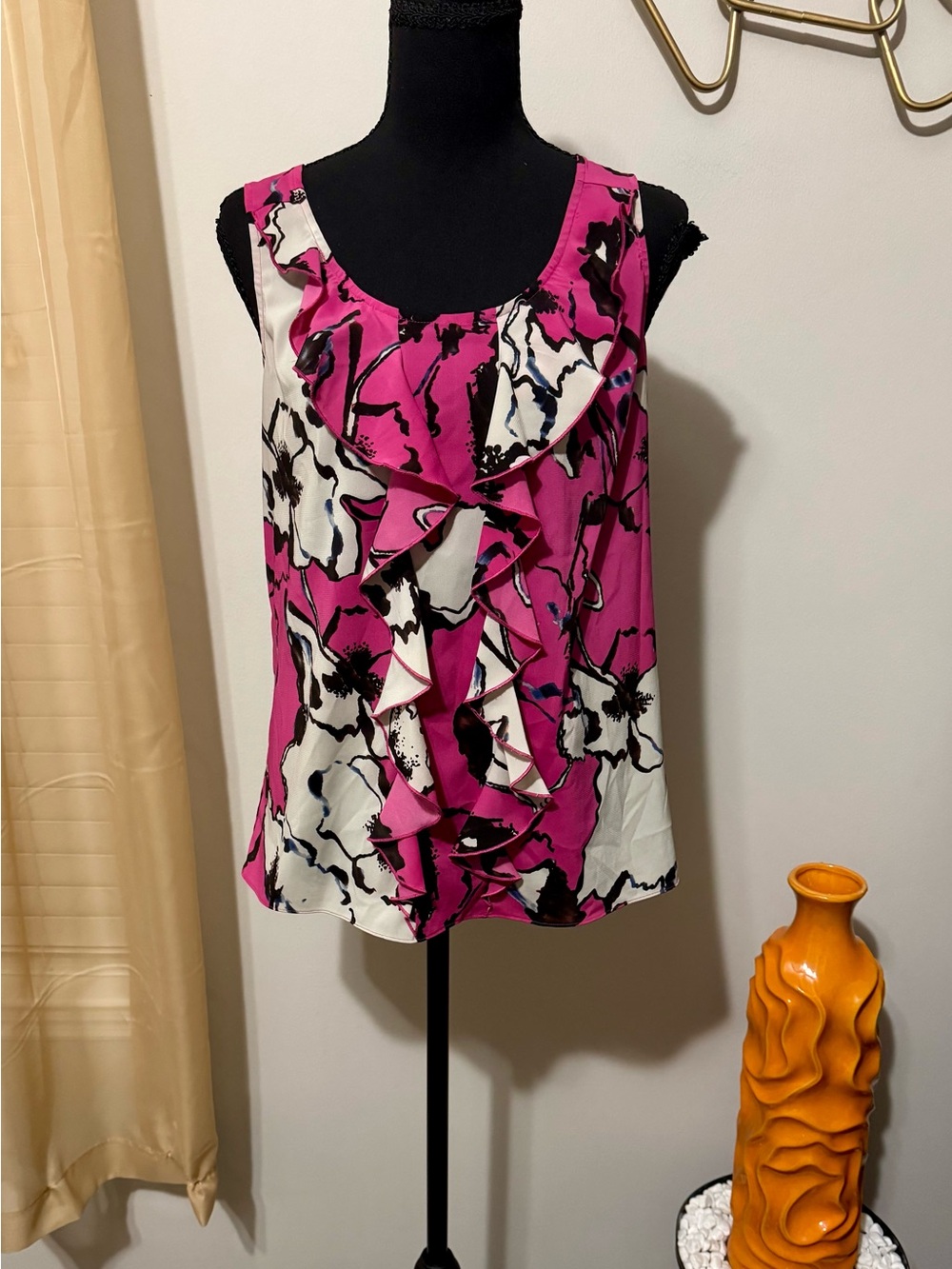 The Limited Pink Floral Ruffle Sleeveless Shell/Blouse